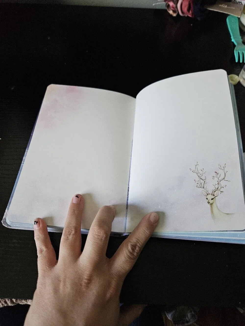 Night Forest Deer Hardcover Journal - White & Gray